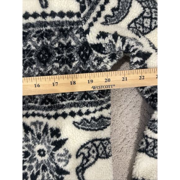 Marker Women M Alpaca Fleese Jacket Coat Black Cream Collar Boxy Cozy Boho Aztec - Picture 4 of 8